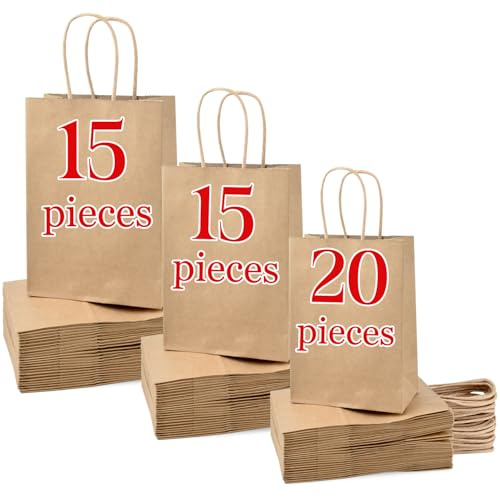 Papperspåsar med handtag 50 stycken bruna presentpåsar papperspåsar, kraftpapperspåsar för barns födelsedag, brödpåsar, födelsedagspresenter, bröllop, påsar för organiskt avfall