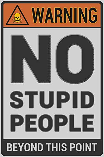 Väggdekor i metall, trädgårdsskylt, gåva gatuskylt – 'No Dupid People Beyond This Point' rolig varning vintage metallskylt för bar, café, garage 20 x 30 cm