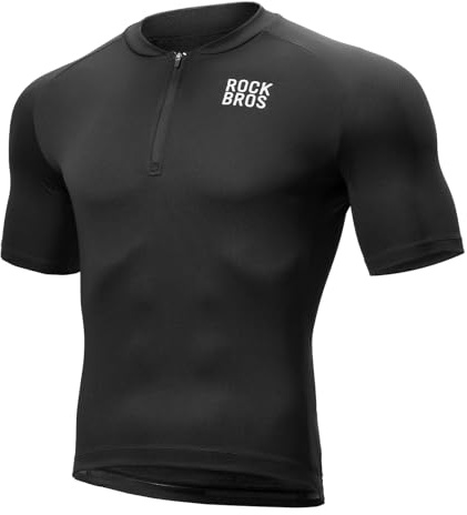 ROCKBROS Herren Radtrikot Fahrradtrikot Kurzarm Rennradtrikot Atmungsaktiv Radbekleidung Schnell trocknend für Rennrad Mountainbike Radfahren Schwarz XL