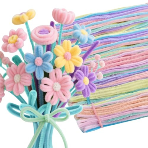HYEDSM 400 Stück Pfeifenreiniger Blumen Set Chenille Stiele für Handwerk, 4 Farben Blumen-Making-Kit mit Blumendrähten, Gartenband, Stamen und Band für Bouquet, DIY Dekorationen