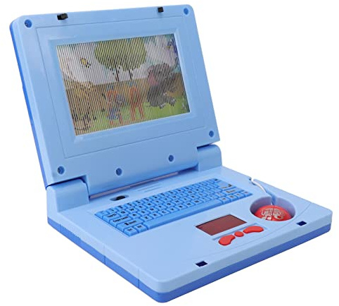 Nurnesy Kids Learning Laptop Toddler Educational Computer Baby Learning Toy with LED Music Sound Effects Mouse for Early Cognitive Development (Blue Non Retractable Mouse)