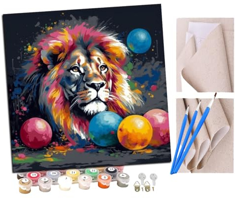 SENDJJ Paint by Numbers Lion Colorful Balloons (1) Paint by Numbers Kits for Adults Kids Beginners 40 x 50 cm Adults with Paintbrushes DIY Painting for Home Decoration Without Frame