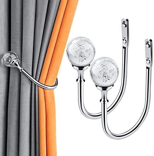 Dawitrly 2 PCS Metal Curtain Holdbacks, U Form Bubble Crystal Ball Wall Mounted Curtain Tie Backs Hook, Decorative Curtain Hook Back with Screws for Living Room, Bedroom, Study Room
