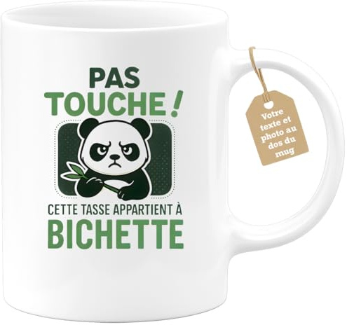 quotedazur Café-Croissant - Mug Bichette Personnalisé Femme - Pas Touche Cette Tasse De Café Est Réservée À Bichette - Cadeau Fille Adolescente Humour Humeur Matin - Blanc/Céramique
