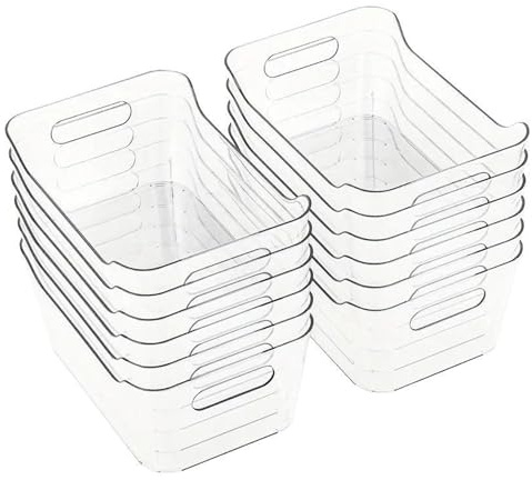 12 Stück KüHlschrank Organizer, Fridge Organizer, Stapelbare Organizer KüHlschrank Mit Griff für Speisekammer, Gefrierschrank, Schrank, Schublade, Büro
