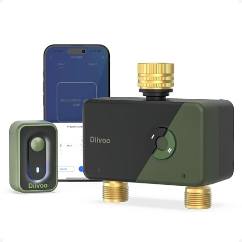 Diivoo WiFi Sprinkler Hose Timer 2 Zone with Brass Inlet & Outlet