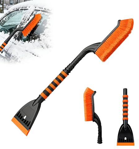 KUIRUNRX® Auto Eiskratzer mit Schneebürste, Abnehmbar Schneekratzer Scheibenkratzer Auto, Rutschfester Softgriff, Winter Zubehoer, für Auto (Orange)
