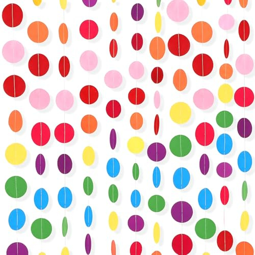 VYNZOR 10 Meter Runde Papier Girlande Bunt Deko, Kreis Punkte Hängend Regenbogengirlande, Dekorationen für Geburtstag, Geburtstagsdeko, Kindergeburtstag,Geburtstagsparty Dekoration