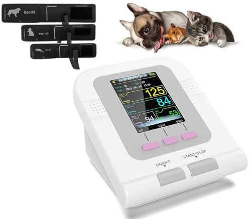 Blodtrycksmätare för hundar och katter, digital veterinär blodtrycksmätare manschett, 3 lägen, 3 manschetter, elektronisk blodtrycksmätare, 2,8-tums LCD-skärm och 100 uppsättningar datalagring
