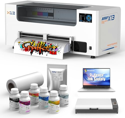 DSV A3+ Plus XP600 DTF Printer with Oven & Computer, Automatic Cleaning & White Circulation, 2X Speed Print Compared to L1800, 5” LED Multi-Function Touch Screen, One-Click to Print, 2-Year Free Ink