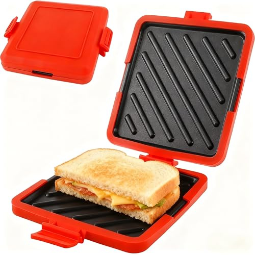Microwave Toastie Maker Sandwich Maker and Grill Wireless Silicone Microwaveable Cookware (Red-Checkered pattern