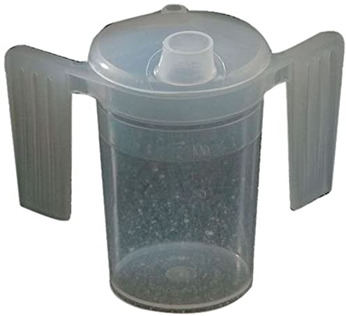Two Handled Plastic Feeding Cup with SPOUT Adult Feeder Beaker Disability Drinking AIDS - Pack of 4 - Narrow spout