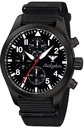 Airleader Black Steel Chronograph KHS.AIRBSC.NB Edelstahl IP-beschichtet schwarz, Natoband schwarz, KHS Tactical Watch, Einsatzuhr, Fliegeruhr