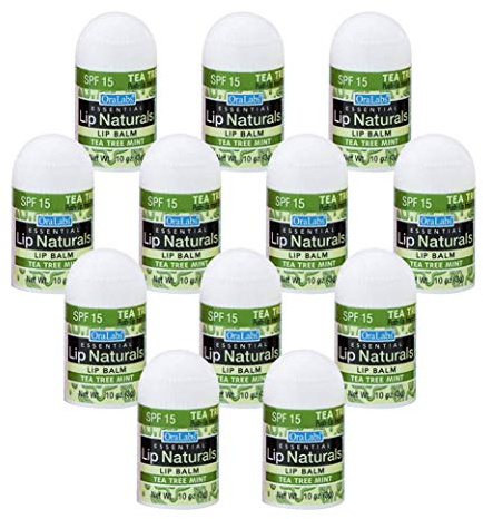 Lip Naturals® | Mini Tea Tree Balm with Sunscreen (SPF-15) | Made in USA with Coconut Oil, Tea Tree Oil, and Peppermint Oil | 12-Count Mini Lip Balm Pack with Tea Tree Mint Flavor (0.10oz/3g Each)