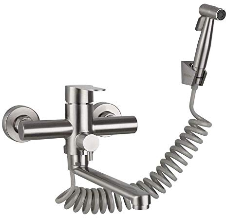 wasserhahn küche wandmontage, Wandarmatur, mit Spritzpistole, Spülbecken, Edelstahl, Warm- und Kaltwasserhahn küche wandmontage, Wäschewanne, küchenarmatur wandmontage schwenkbar