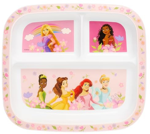 Disney Princess - Plato dividido de 3 secciones para niños, sin BPA, duradero y colorido, perfecto para comidas equilibradas, a partir de 36 meses
