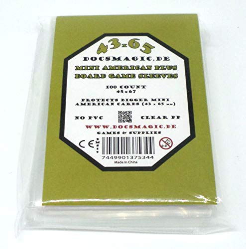 docsmagic.de 100 Mini American Plus Board Game Sleeves - 45 x 67 - Small US+