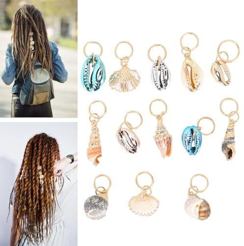 Nikou Haarzopfringe, Haarschmuck Mehrzweck Dreadlocks Schmuck Ring Shell Haarring DIY Haar Zubehör 13 Stück Mode für Frauen und Mädchen
