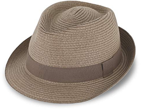 fiebig Jackson Trilby Papierhut mit farbigem Ripsband | Sonnenhut aus 100% Papier | Natur Sommerhut
