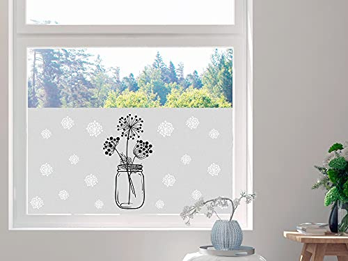 GRAZDesign Sichtschutzfolie Pusteblumen in der Vase, Fensterfolie für Wohnzimmer, Küche, Büro, Blickdicht und lichtdurchlässig / 110x57cm
