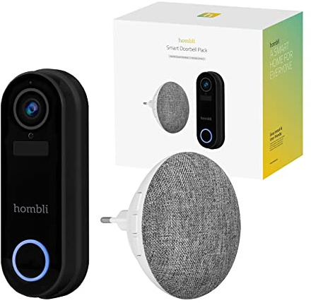 Hombli Smart Funk Türklingel mit Chime 2, Gegensprechfunktion, HD-Video-Kamera 140° 1080p, WLAN, Bewegungserkennung, MicroSD, Nachtsicht - Schwarz