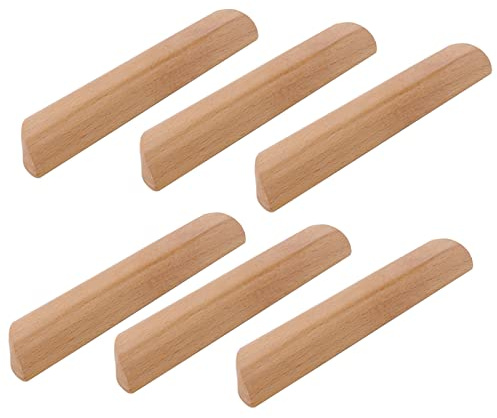 CWYP-40 6 Stück Holz Möbelgriffe Holz Schrankgriffe Küchengriffe Buche Natur Garderobe ?Ziehgriffe Landhausstil Stangengriffe Wohnzimmer Schrank Türgriff Inkl Schrauben (Lochzentren:128mm)