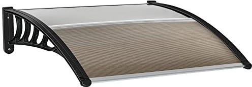 Outsunny Marquesina Exterior para Puertas y Ventanas 103x96,5x27 cm Tejadillo de Protección contra Sol y Lluvia con Soporte Aleación de Aluminio Policarbonato Marrón Translúcido
