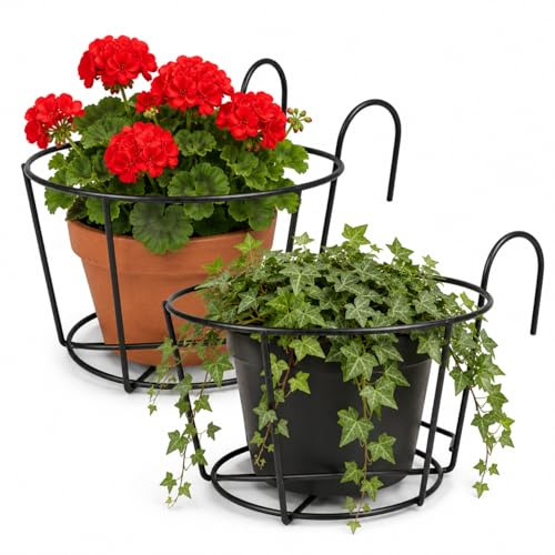 HEMOTON 2 Stücke Blumentopf Halterung Metall Blumentopfhalter Geländer Pflanzgefäße Balkongeländer Pflanzkörbe Regal Hängende Blumenregal Blumenkasten für Garten Balkon Terrasse Zaun 30cm