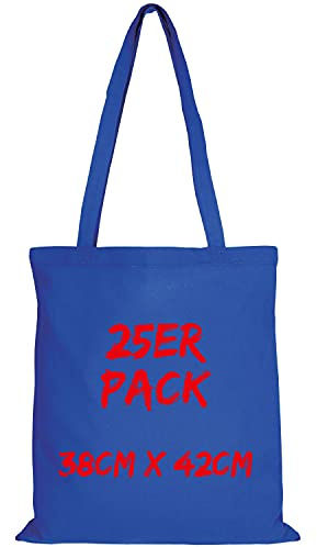 TEXXILLA Baumwolltasche - 25er Pack | Royalblau | mit Zwei Langen Henkeln | 38x42cm | Jutebeutel | Einkaufstasche | unbedruckt