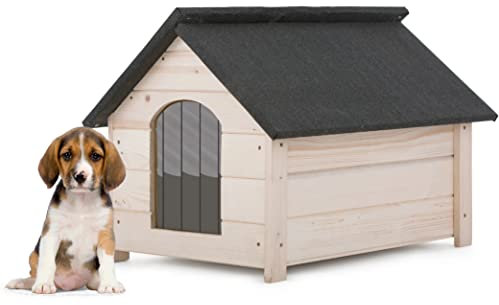Hundehütte Kiefer Outdoor Hundehaus Hundehöhle Hund Wetterfest Winterhaus Katze Hund Katzenhaus Echtholz isolierte 70x50cm (Natürlich)