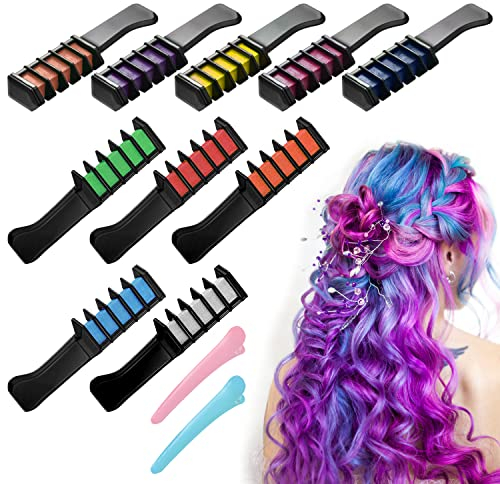 Paquete de 10 peines de tiza para el pelo con 2 horquillas, peine temporal de color de tiza lavable, lápiz de color para el pelo DIY para fiestas, cosplay