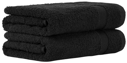 Luckytowel Saunahandtuch Set 80x200cm – Oeko-TEX Saunatuch aus 100% Baumwolle mit 600 g/m² – Saunatücher groß mit Aufhängeschlaufe – flauschig & saugstark – Sauna Handtuch Set – 2er Pack Schwarz