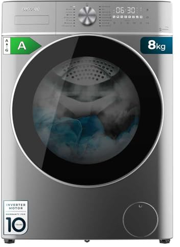 Cecotec Lavadora 8Kg de Carga Frontal Bolero DressCode 8800 Inverter Steel A. 1400rpm, 2000W, 16 Programas, Motor Inverter Plus, Bajo Consumo, SteamMax, Carga Automática y Display Táctil XXL