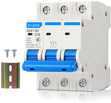 MaxEarn 3P Leistungsschalter, Leitungsschutzschalter Typ C, 3-Polig 32A 400V AC, Abschaltvermögen 6 kA, Sicherungsautomat 32A, DIN Rail Schienenmontage, DZ47-63