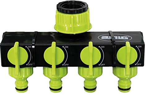 Amig - Conector para 4 Mangueras - 1 y 3/4 - Regulable - Con Válvula de 4 Vías y 4 Interruptores Individuales - Plástico ABS - Verde Pistacho