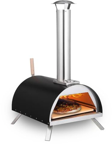 HAVEN Wood Fired Pizza Oven with Raincover & Pizza Paddle, Black/Silver - Premium Outdoor Garden Cooking Equipment for Authentic Everyday Entertaining