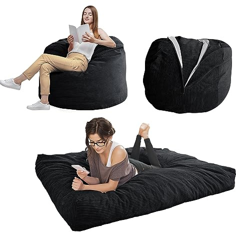 MAXYOYO Sitzsack-Stuhl – umwandelbarer Stuhl, lässt Sich vom Sitzsack zum Bett zusammenklappen – großes Sofa mit weichem Mikrofaserbezug, Perfekter Lounge- oder Gaming-Stuhl, schwarz – voll