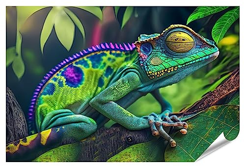 islandburner XXL Bild Poster Buntes Chamäleon Exotische Wildeidechse Reptil Premium Bilder Fotodruck JCQD-PGR