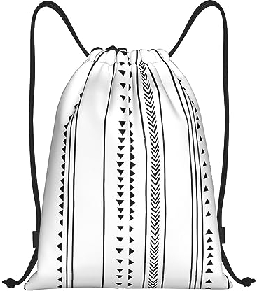 Boho Triangel Streifen Druck Kordelzug Rucksack String Bag Wasserdicht Sport Gym Sack Yoga Tasche Für Männer Frauen, Schwarz , M