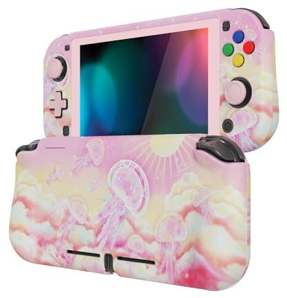 PlayVital Hülle für Nintendo Switch Lite, Case Zubehör für Switch Lite | ZealProtect Schutzhülle, Ergonomische Grip Joycon, mit Schutzfolie&Joystick Kappen, Rosa Qualle
