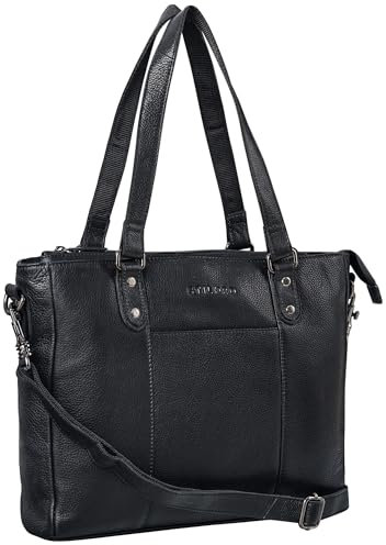 STILORD 'Joy' 3-in-1 Vintage Shopper Leder Handtasche Damen Groß Tasche Echtleder Schultertasche Frauen Ledertasche für Arbeit Shopping Freizeit Laptop, Farbe:schwarz