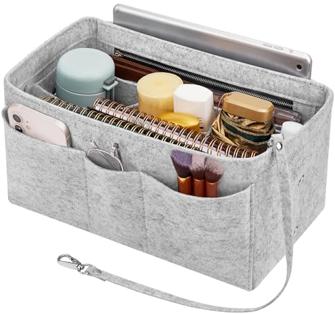 Enbagold Handtaschen Organizer Filz Taschenorganizer für Frauen Handtasche, Tasche Organizer Shopper mit Mehreren Taschen, Innentasche für Handtaschen,Grau,L