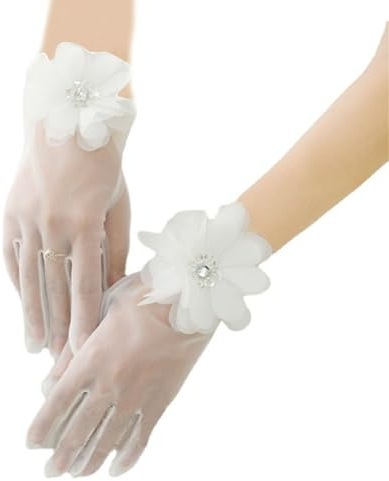 SePkus Brauthandschuhe für Braut und Hochzeit, kurze Handschuhe, Spitzenhandschuhe, Hochzeitshandschuhe für Hochzeit (weiß, 20 cm)