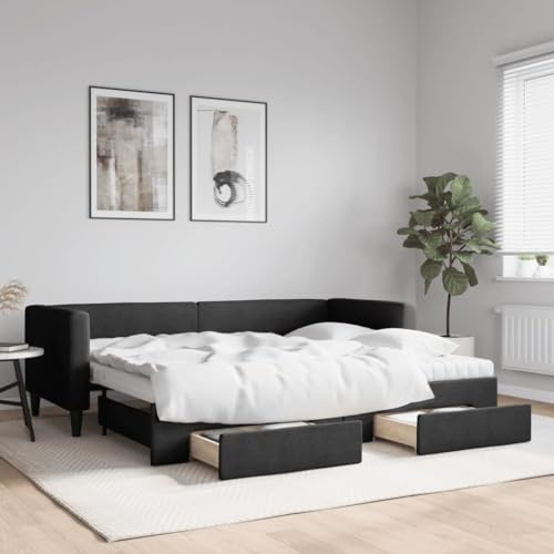 CKioict Palettenbett Modernes Bettgestell Jugendbett Tagesbett Ausziehbar mit Schubladen Schwarz 80x200 cm StoffGeeignet für Gästezimmer, B&Bs, Schlafzimmer