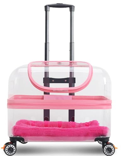 BRDECOR Harter Katzentransportwagen für Kleine Miniaturhunde und Katzen Freely Breathe Reise-Hundewagen mit Rädern und Reißverschluss Katzenhütten-Trolley,Pink