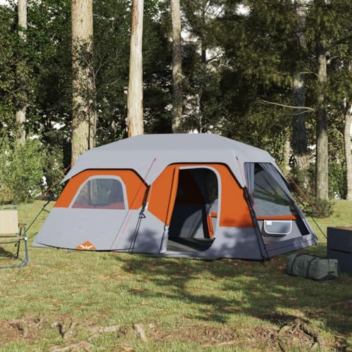 Tidyard Campingzelt 9 Personen Zelt Tunnelzelt Camping-Zelt Familienzelt Grau und Orange 441x288x217 cm