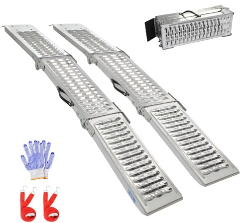 LIEKUMM 2X Faltbare Auffahrrampe, 440 kg Tragkraft Motorrad Rampe, 194 cm Stahl Klappbar Auffahrrampe für Anhänger, Rasenmäher, Rasentraktor, PKW Laderampe