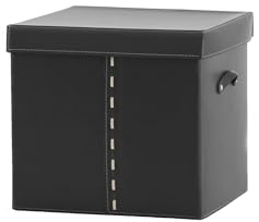 LIMAC Design GABRY Aufbewahrungsbox aus Leder mit Deckel für Schränke, Leder Gross Kisten aufbewahrung, Aufbewahrungswürfel mit Griffen, Hergestellt in Italien. (Schwarz, Mod. 1-37x40x25 H)