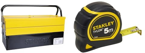 Stanley 1-94-738 94-738 Boîte métal 5 Tiroirs - Grand Volume de Rangement -deux Poignées Articulées & 1-30-697 - Mètre Tylon Bi matière 5m X 19mm - Ruban Anti-Corrosion - Blocage Du Ruban