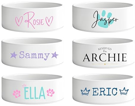 Personalised Ceramic Pet Bowl for dogs and cats, add name choose colour and design.
